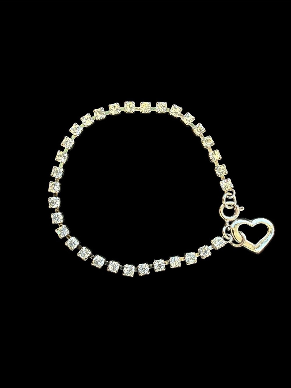 Dainty Silver-Tone Crystal Rhinestone Open Heart Charm Tennis Bracelet, 6-1/2”